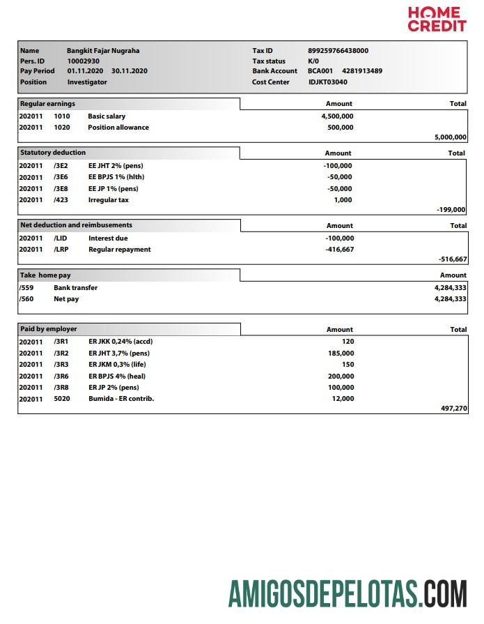 Recibo de pagamento de crédito residencial exemplo